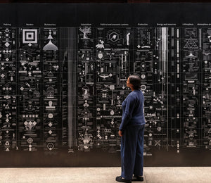 Visitor viewing Calculating Empires A Genealogy of Technology and Power since 1500 by Kate Crawford and Vladan Joler at JCAF photo by Graham De Lacy