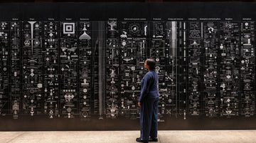 Visitor viewing Calculating Empires A Genealogy of Technology and Power since 1500 by Kate Crawford and Vladan Joler at JCAF photo by Graham De Lacy