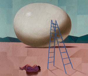 artwork, painting, ladder, sky
