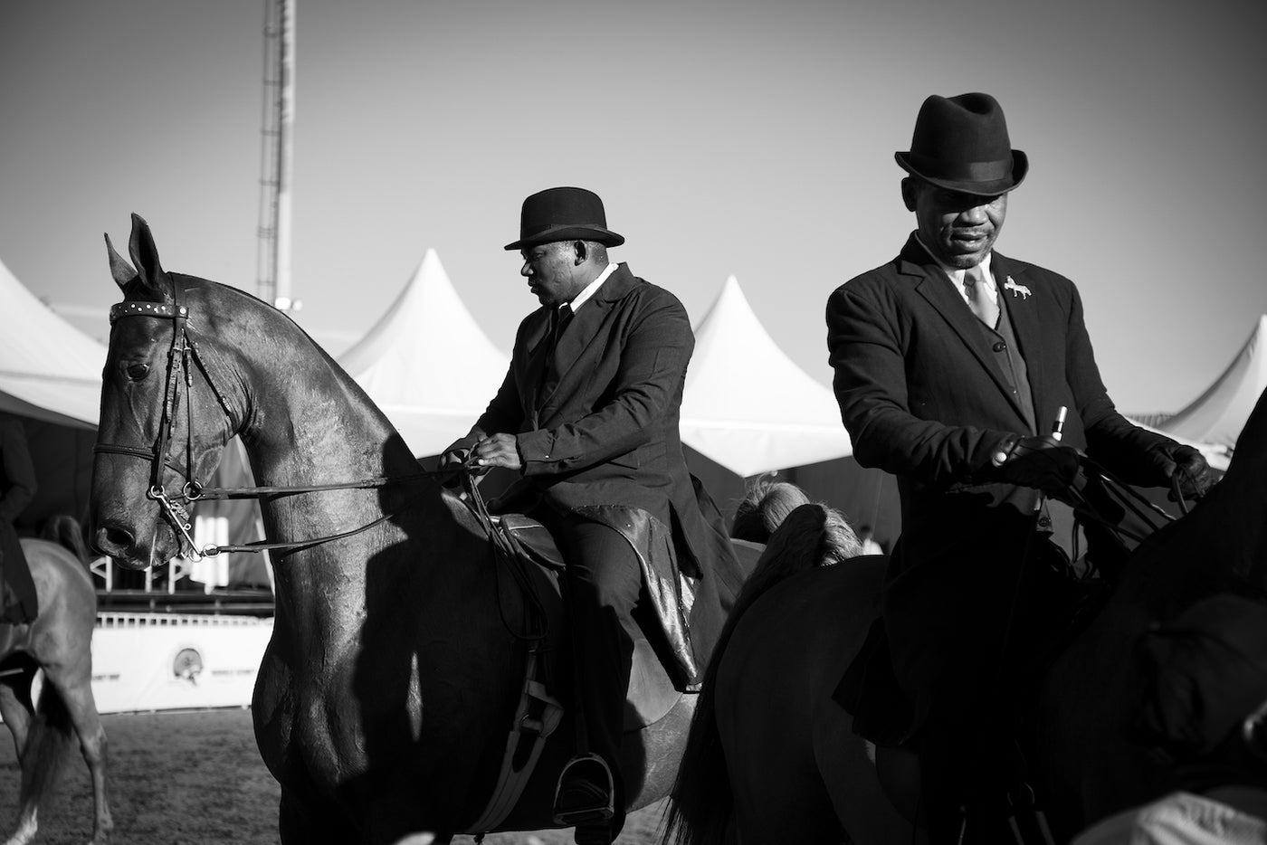 Regan Mokwena on Fear Not and Otto Bekkers on Commander Jack. National Saddlebred Championships, Bloemfontein