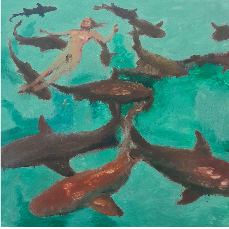 Wild circle of nurse sharks