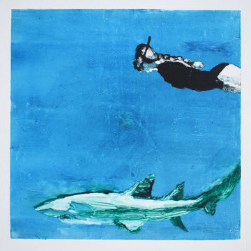 Diver above shark