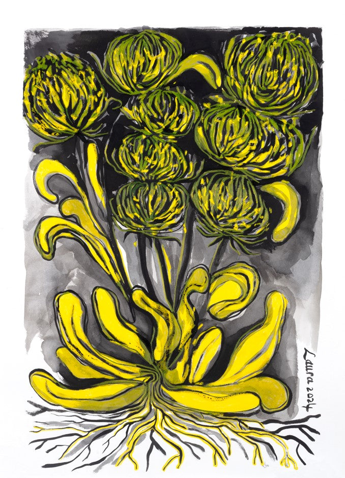 BUNCH OF YELLOW PINCUSHIONS, DRIED OUT IN MY STUDIO